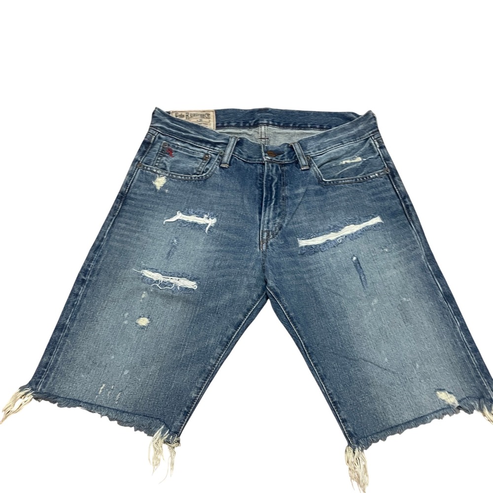 Polo Ralph Lauren Men's 30 Distressed Denim Shorts Blue Raw Hem Button Fly